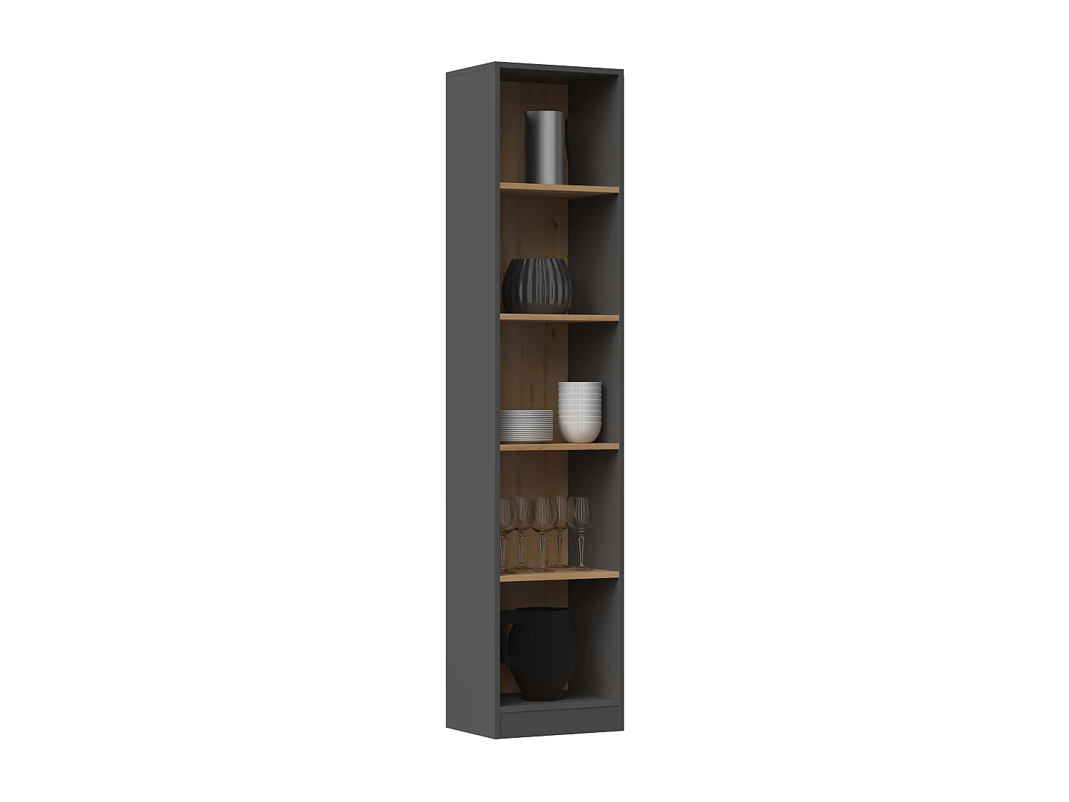 Libreria moderna 182x40x30 cm con 4 ripiani rovere e antracite LBT1