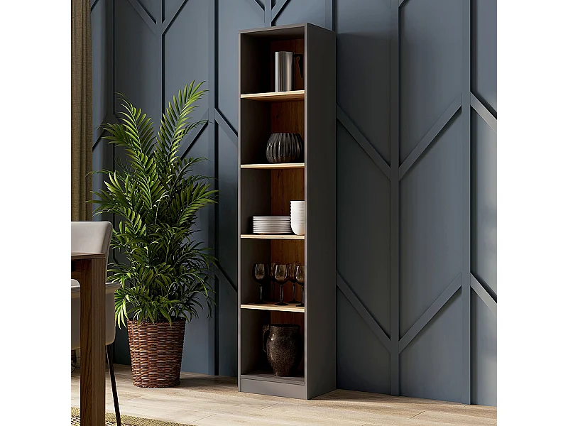 Libreria moderna 182x40x30 cm con 4 ripiani rovere e antracite LBT1