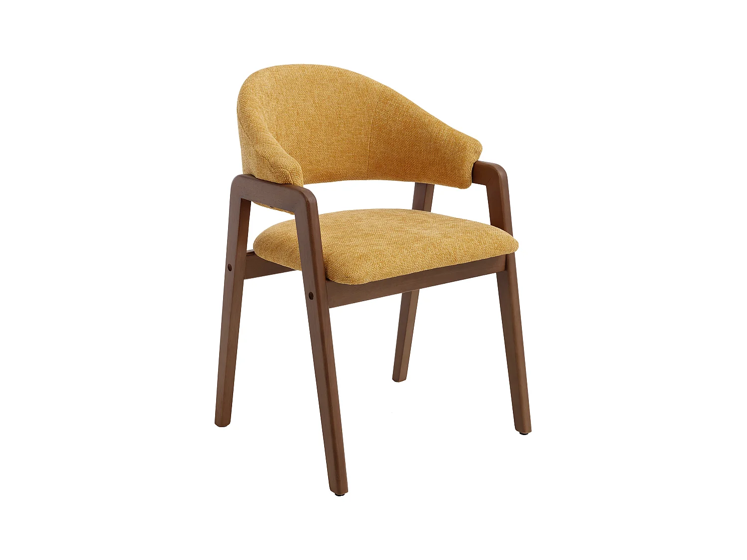 Sett med 6 stoler med armlener i strukturert stoff og gummitrestamme - Gul og mørk naturlig - SOLUNA