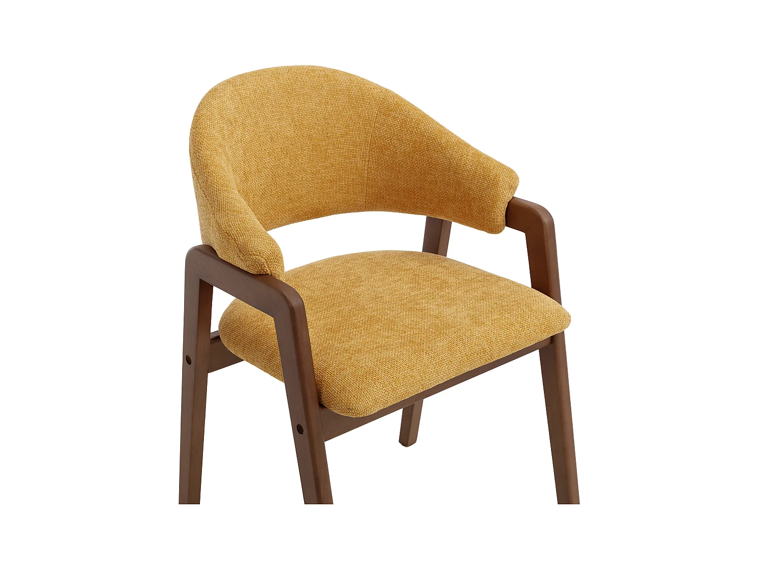 Sett med 6 stoler med armlener i strukturert stoff og gummitrestamme - Gul og mørk naturlig - SOLUNA