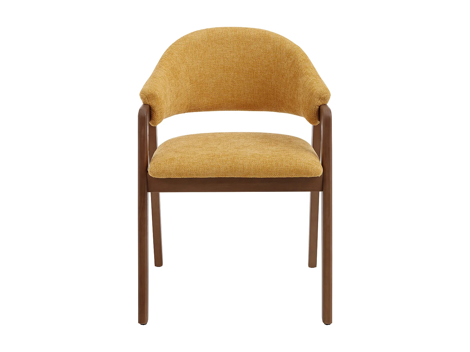 Lot de 6 chaises avec accoudoirs en tissu texturé et bois d'hévéa - Jaune et naturel foncé - SOLUNA