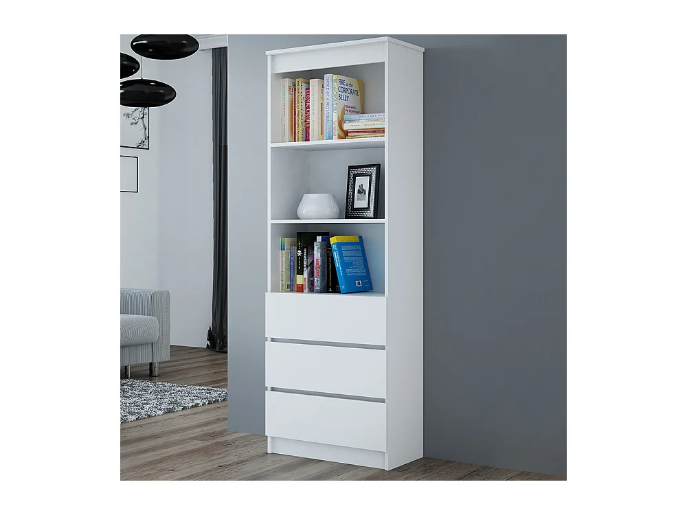Libreria moderna 60x180x35 cm con cassetti bianca LBT6