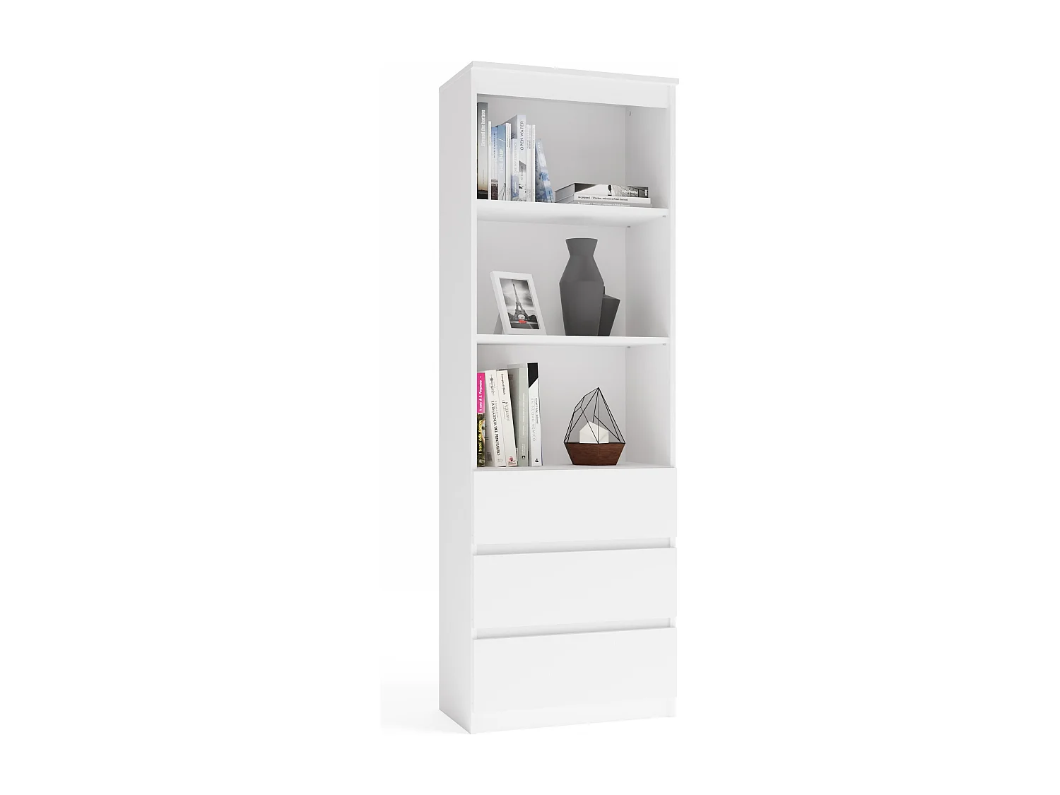 Libreria moderna 60x180x35 cm con cassetti bianca LBT6