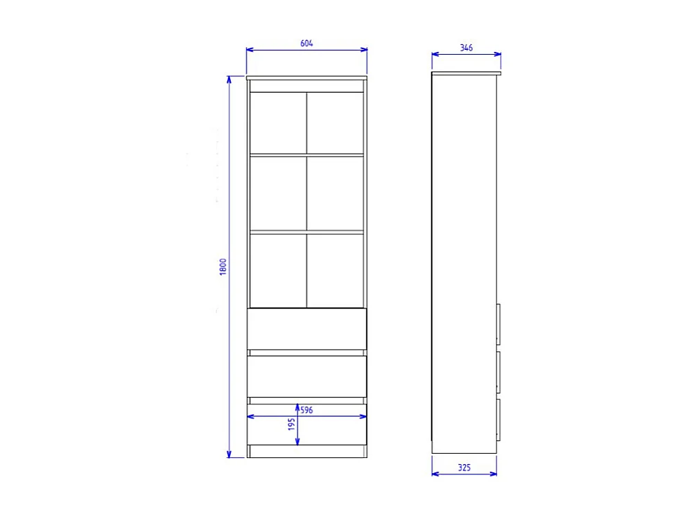 Libreria moderna 60x180x35 cm con cassetti bianca LBT6