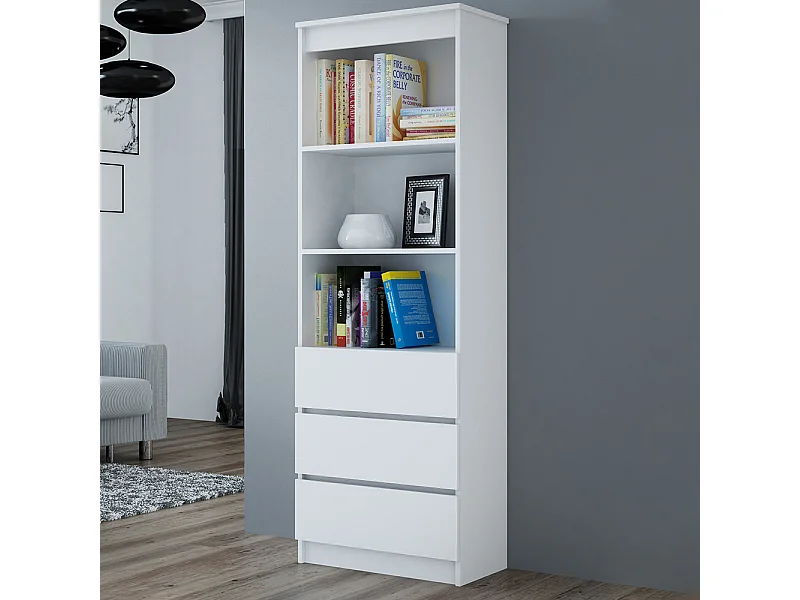 Libreria moderna 60x180x35 cm con cassetti bianca LBT6