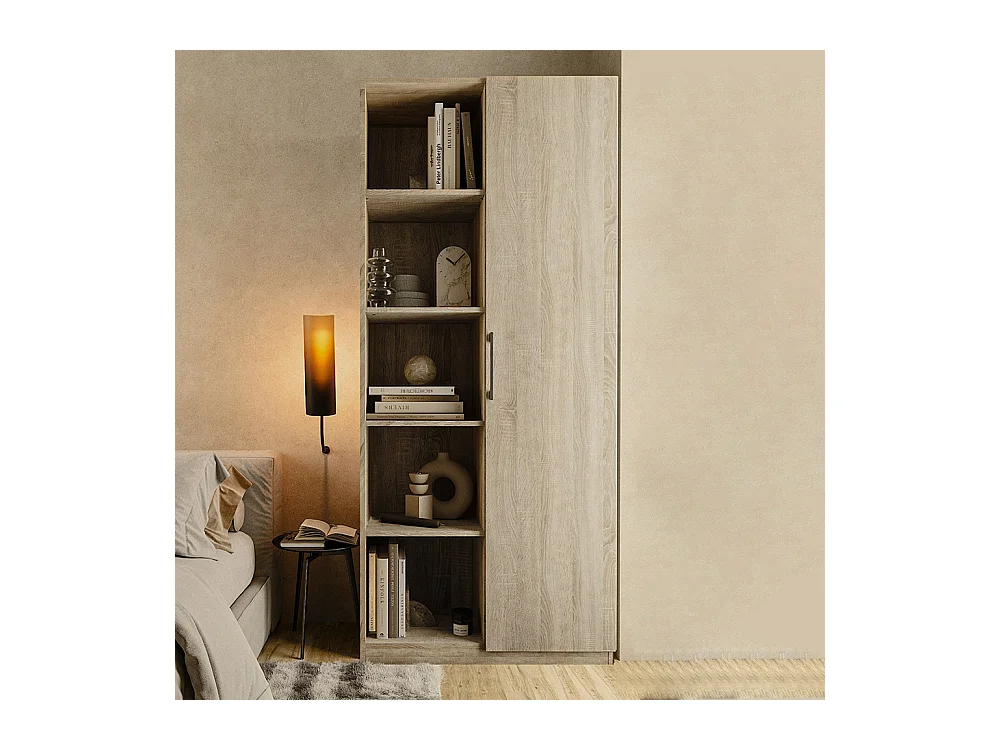 Libreria moderna 80x182x30 cm con vani a giorno e anta rovere chiaro LBT8