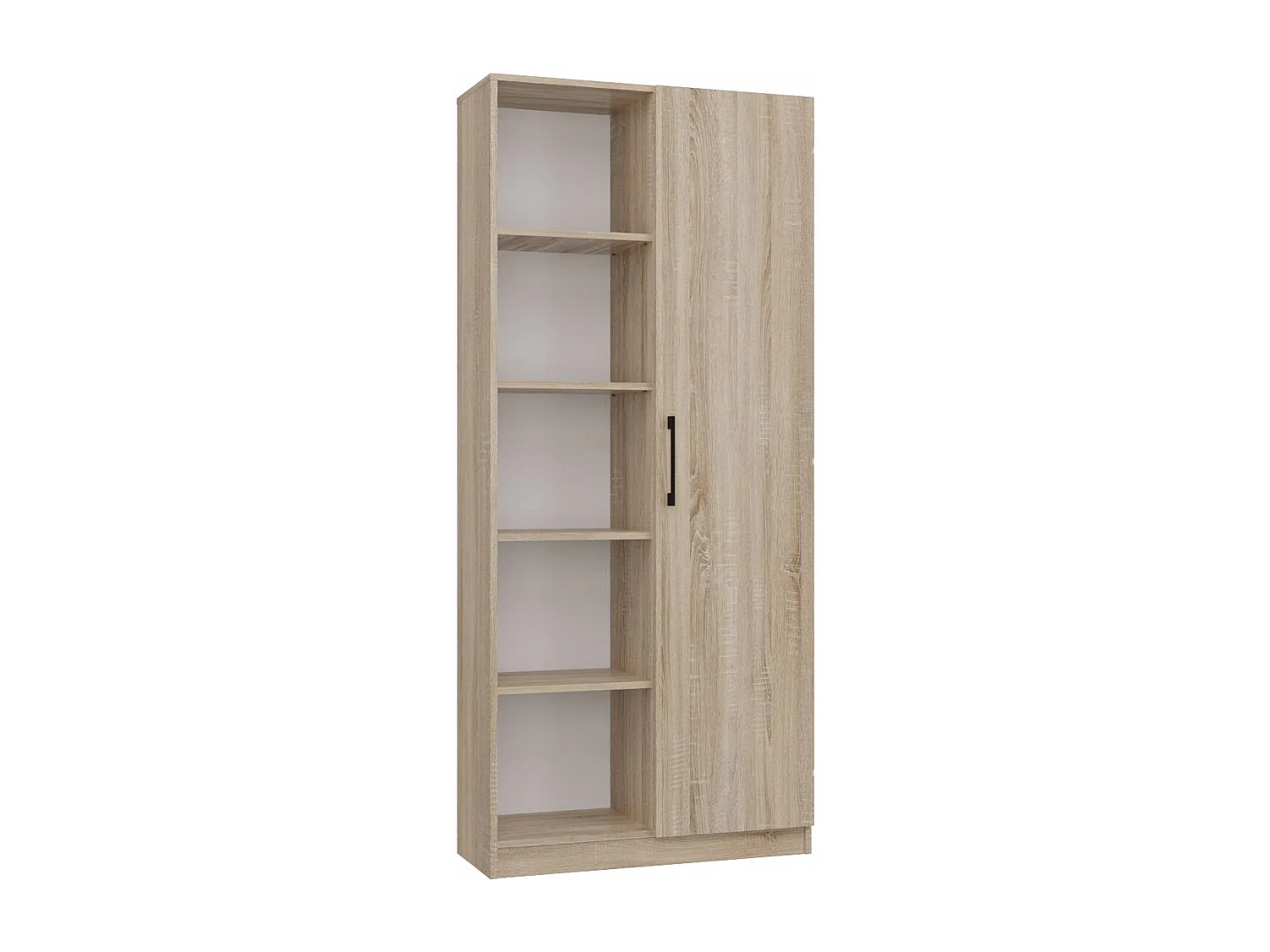 Libreria moderna 80x182x30 cm con vani a giorno e anta rovere chiaro LBT8