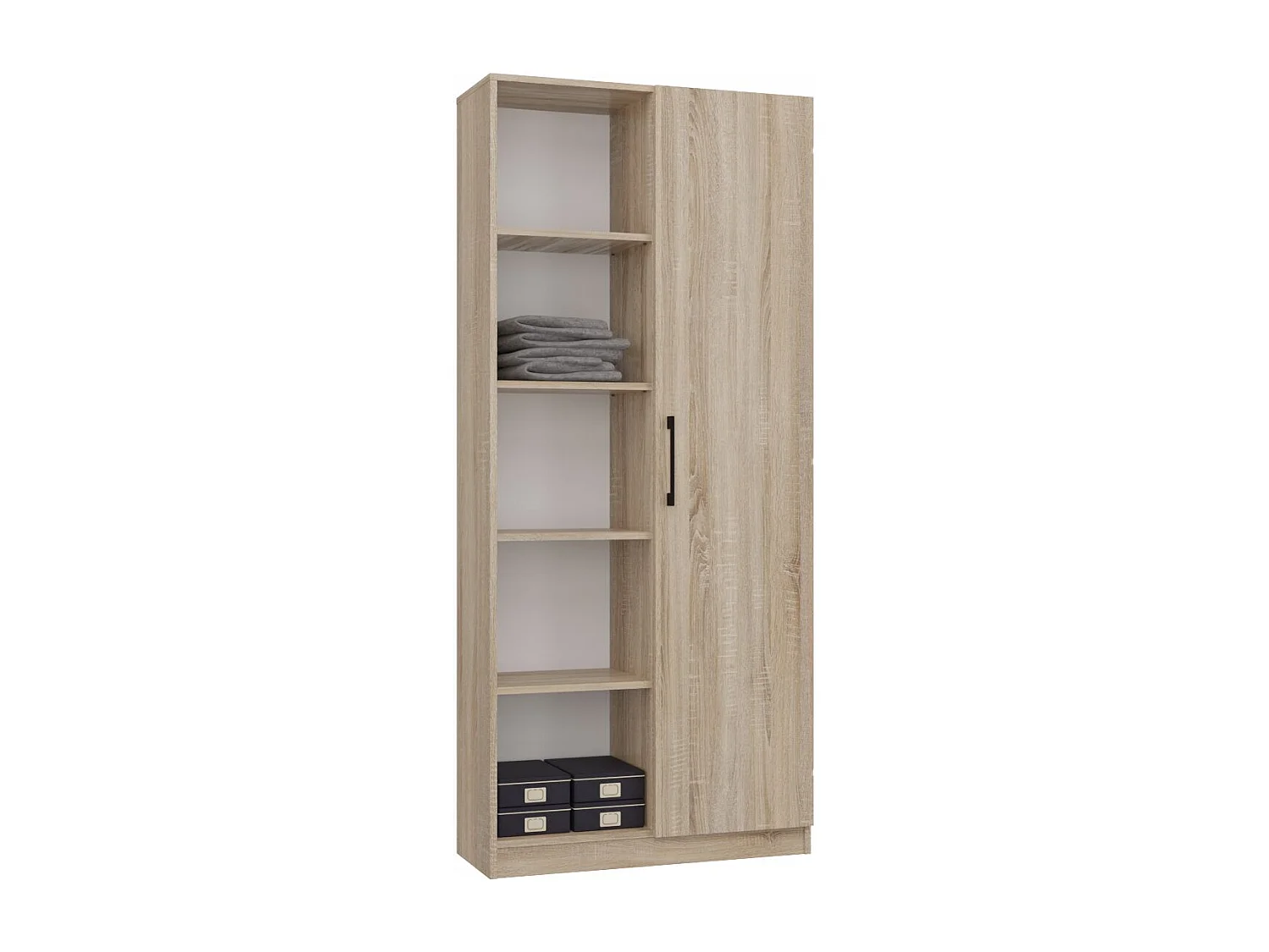 Libreria moderna 80x182x30 cm con vani a giorno e anta rovere chiaro LBT8