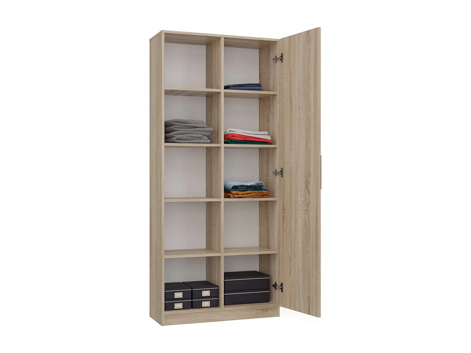 Libreria moderna 80x182x30 cm con vani a giorno e anta rovere chiaro LBT8