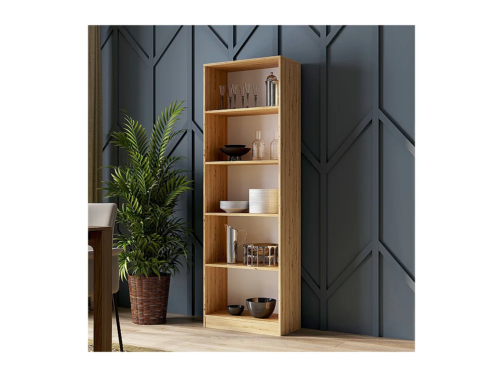 Libreria moderna 60x182x30 cm con ripiani rovere naturale LBT2