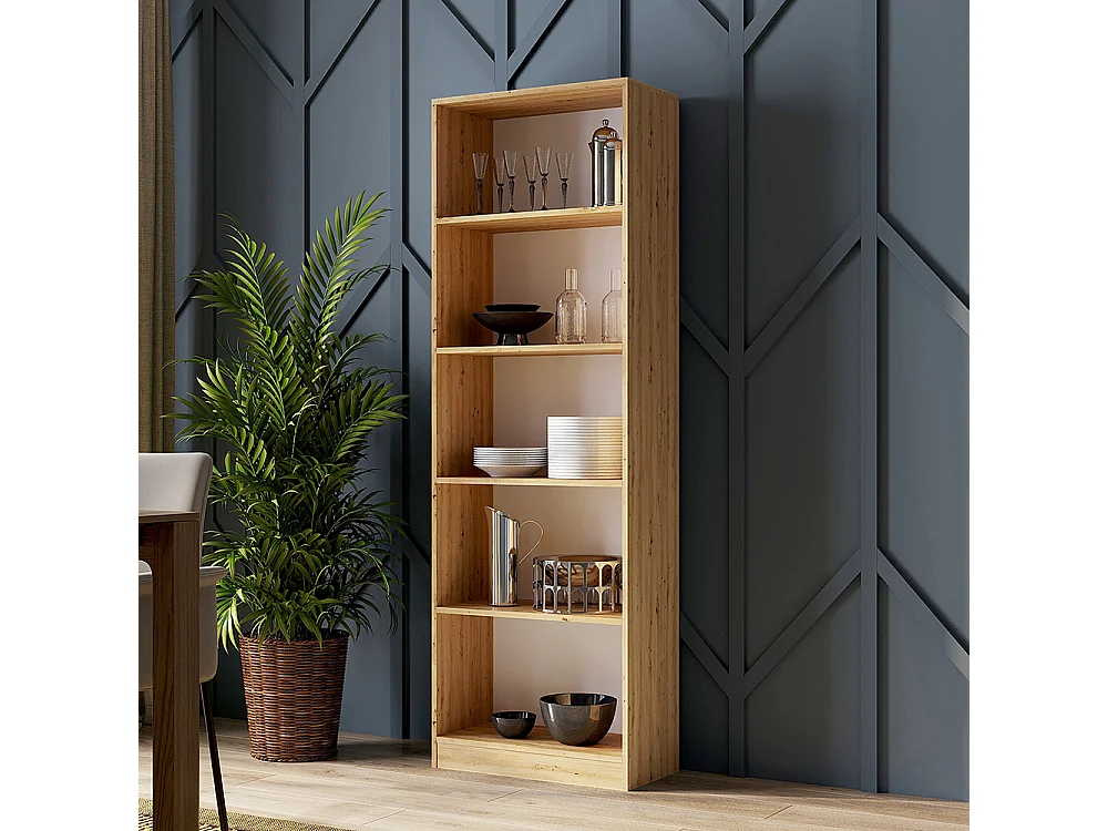 Libreria moderna 60x182x30 cm con ripiani rovere naturale LBT2