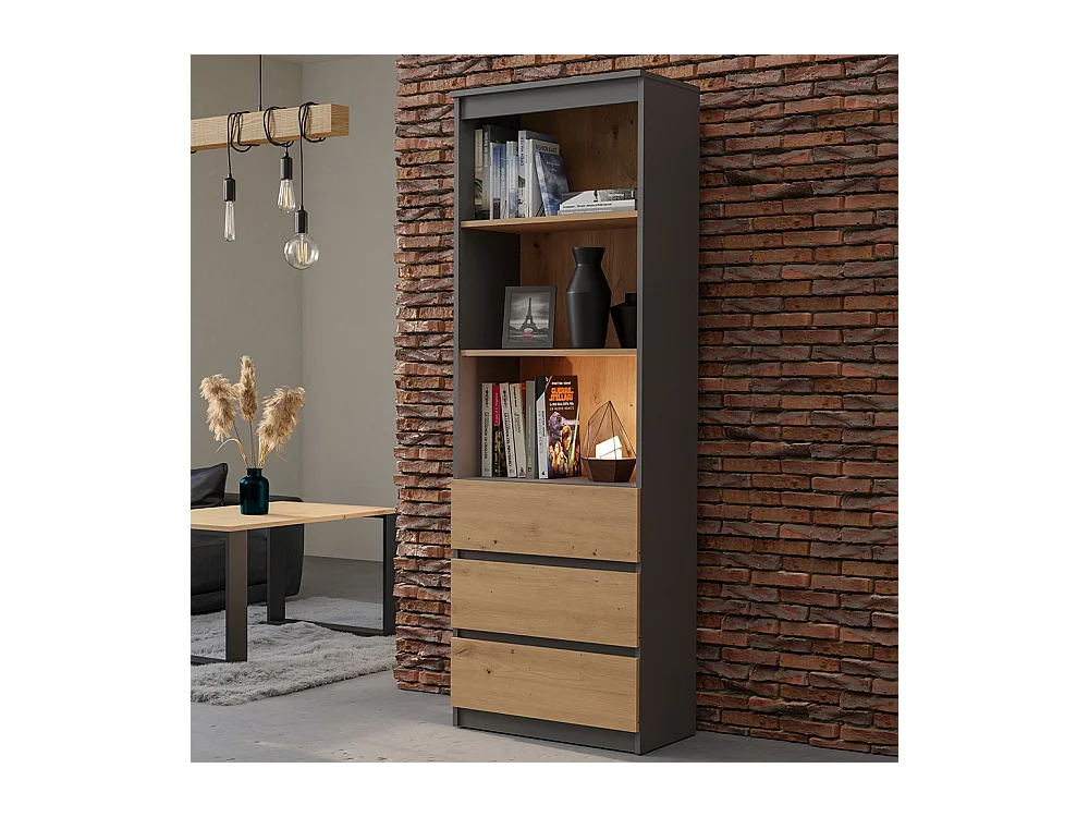 Libreria moderna 60x180x35 cm con cassetti rovere e antracite LBT6