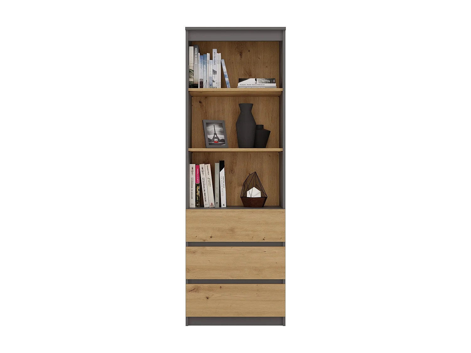 Libreria moderna 60x180x35 cm con cassetti rovere e antracite LBT6