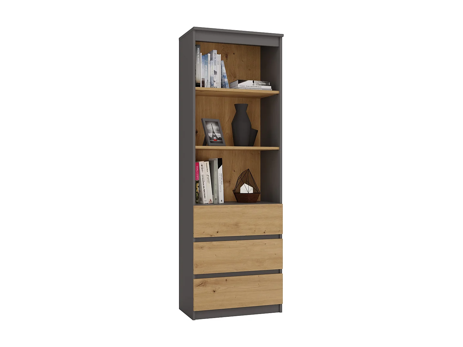 Libreria moderna 60x180x35 cm con cassetti rovere e antracite LBT6