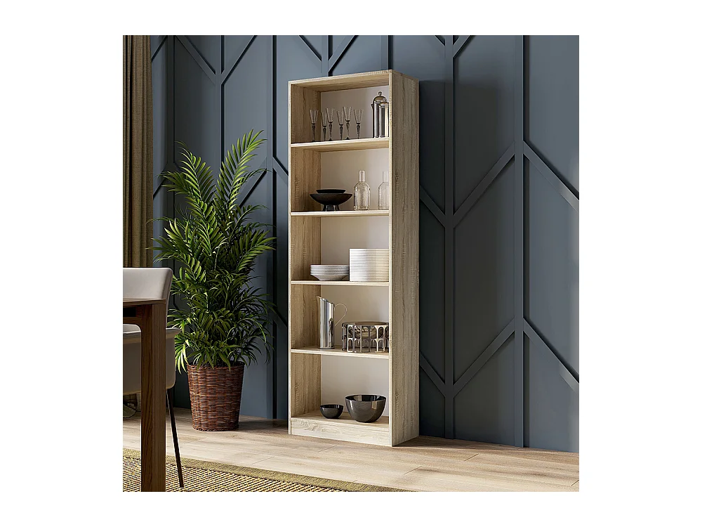 Libreria moderna 60x182x30 cm con ripiani rovere chiaro LBT2