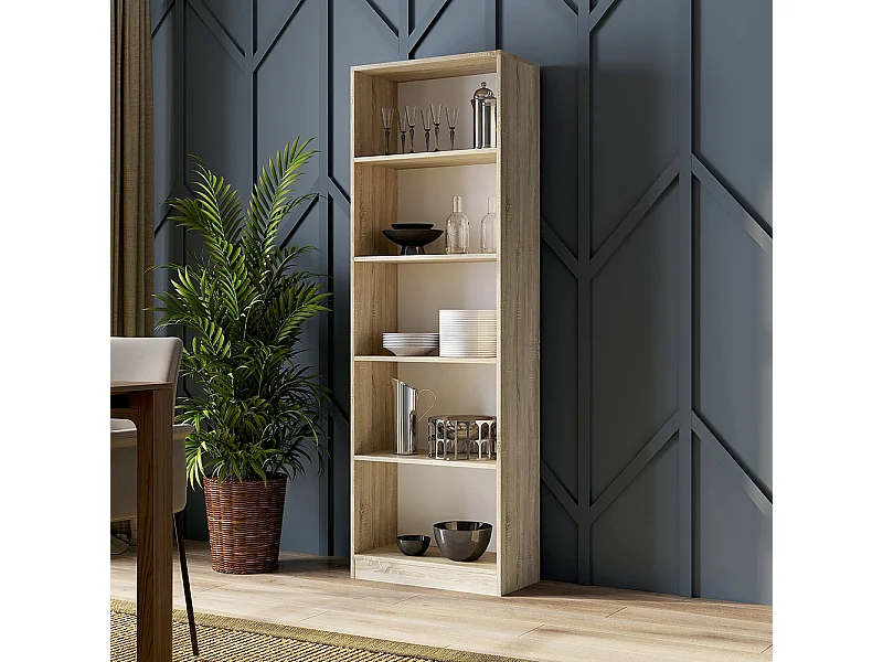 Libreria moderna 60x182x30 cm con ripiani rovere chiaro LBT2