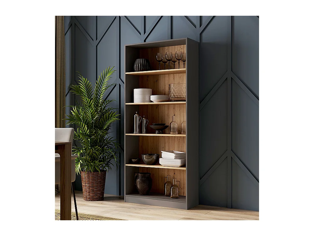 Libreria moderna 80x182x30 cm con 4 ripiani rovere e antracite LBT3