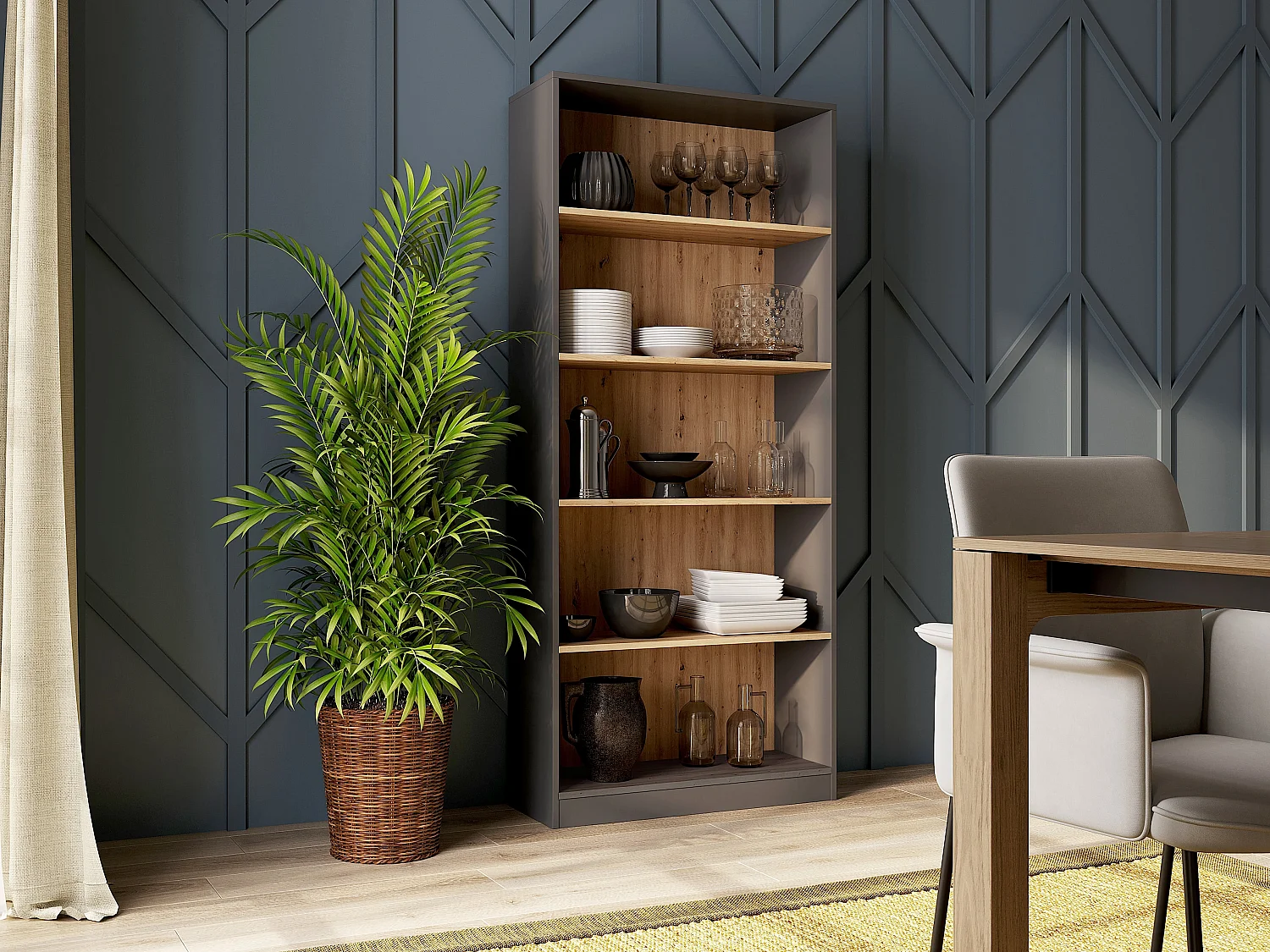 Libreria moderna 80x182x30 cm con 4 ripiani rovere e antracite LBT3