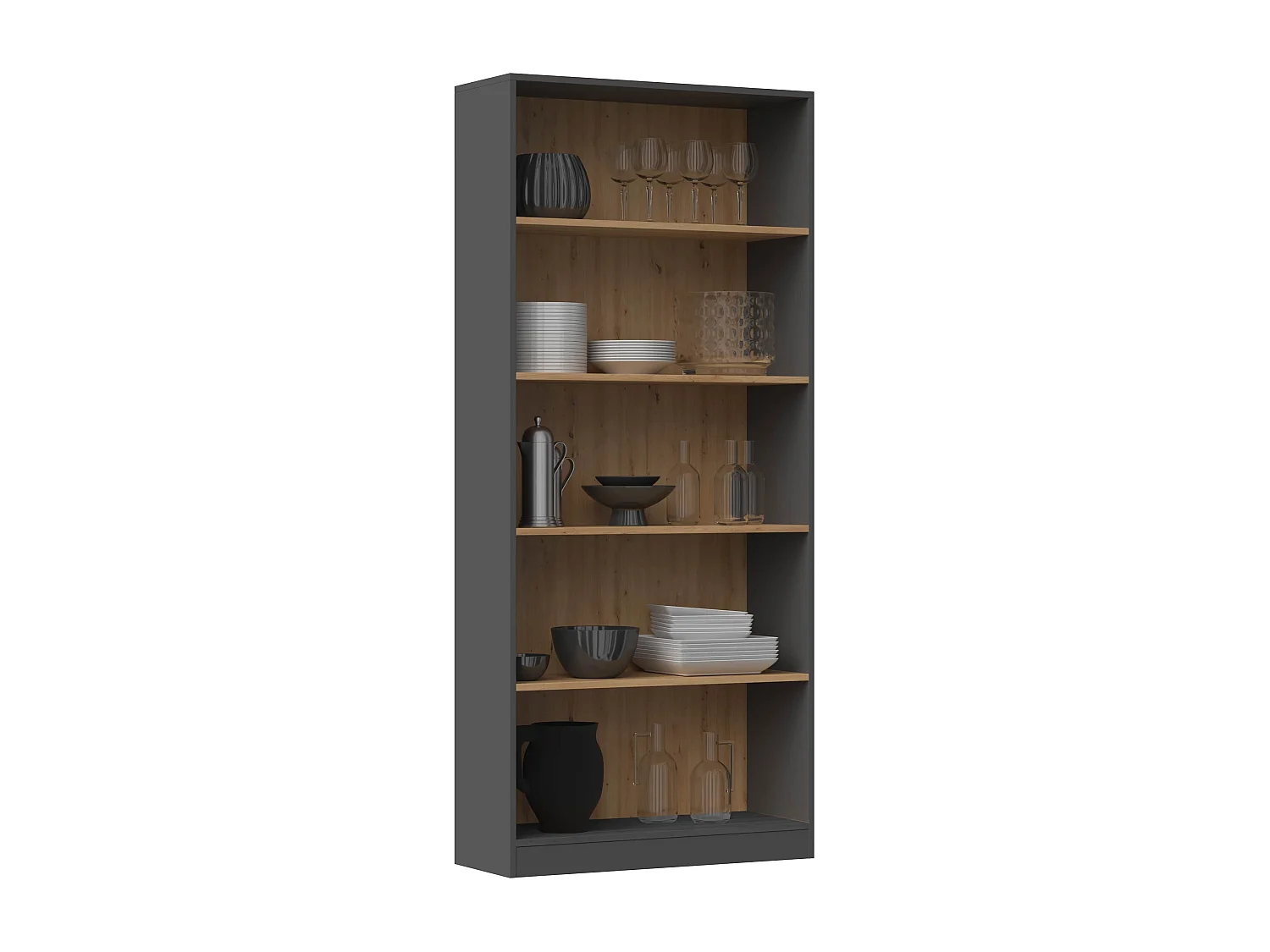 Libreria moderna 80x182x30 cm con 4 ripiani rovere e antracite LBT3