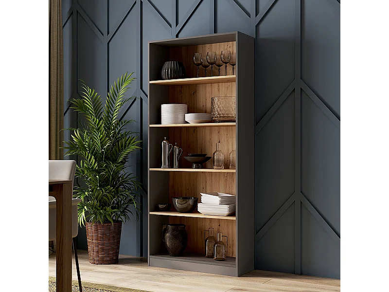 Libreria moderna 80x182x30 cm con 4 ripiani rovere e antracite LBT3