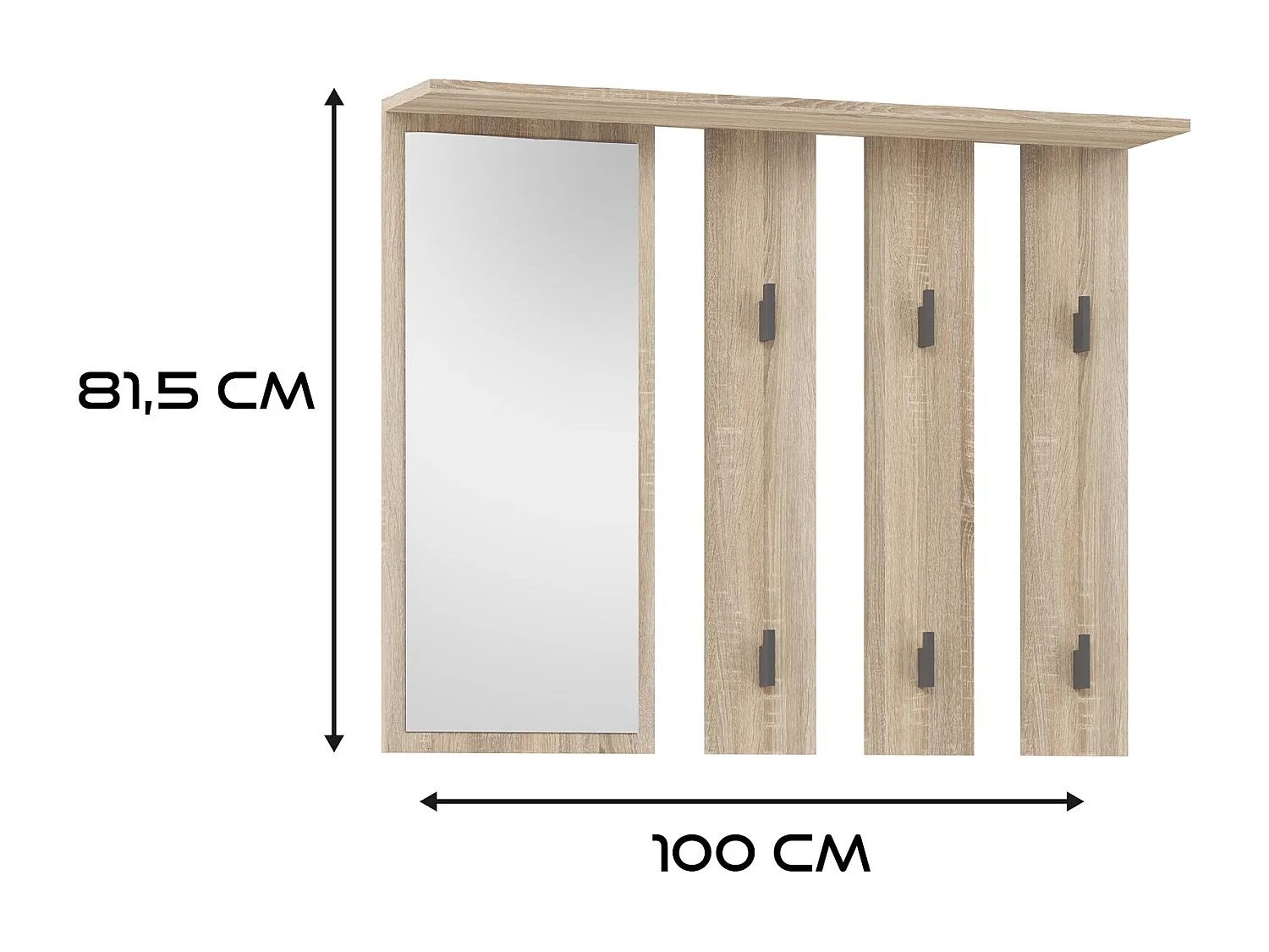Appendiabiti a parete con specchio 100x81,5 cm rovere chiaro MIT9