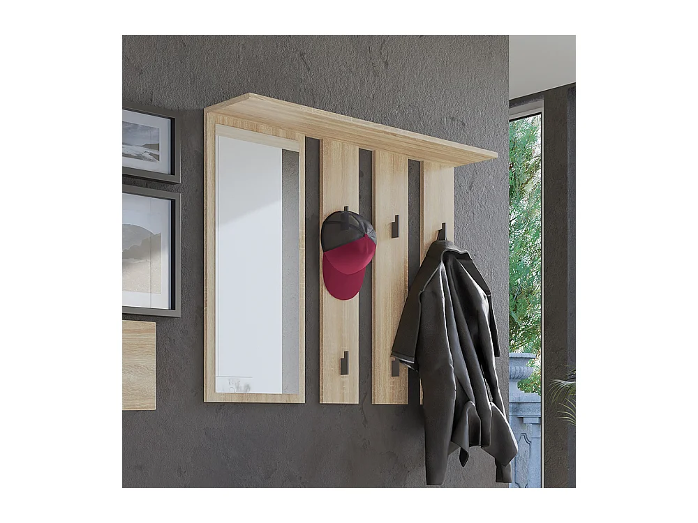 Appendiabiti a parete con specchio 100x81,5 cm rovere chiaro MIT9