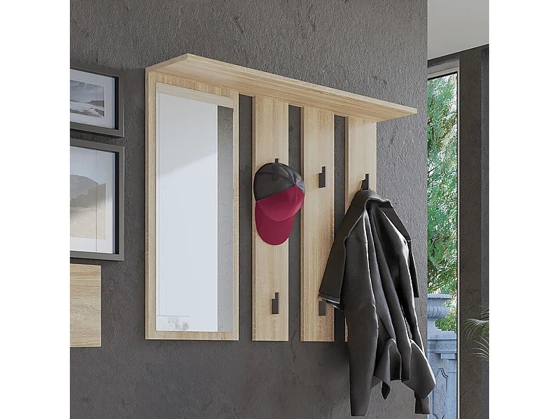 Appendiabiti a parete con specchio 100x81,5 cm rovere chiaro MIT9