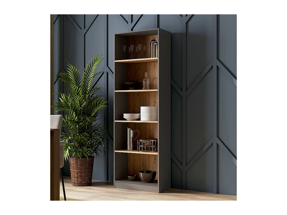 Libreria moderna 60x182x30 cm con ripiani rovere e antracite LBT2