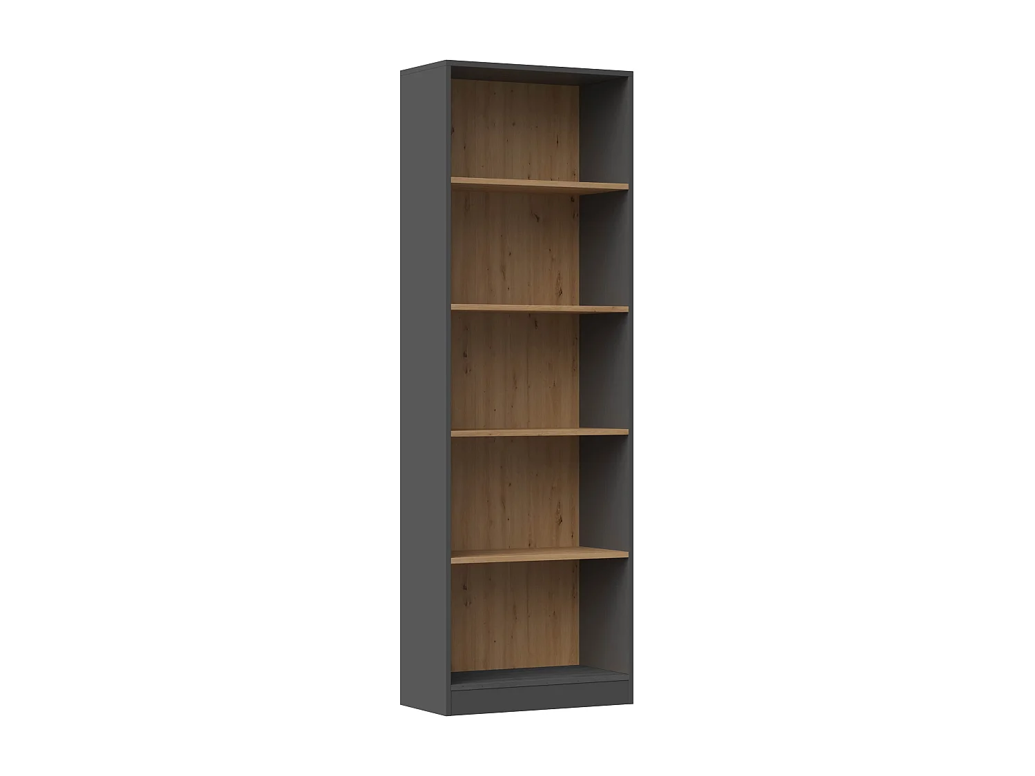 Libreria moderna 60x182x30 cm con ripiani rovere e antracite LBT2