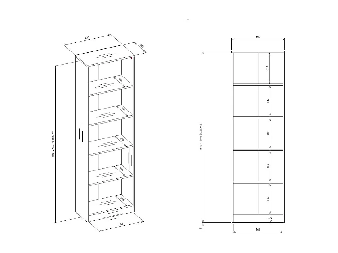 Libreria moderna 60x182x30 cm con ripiani rovere e antracite LBT2