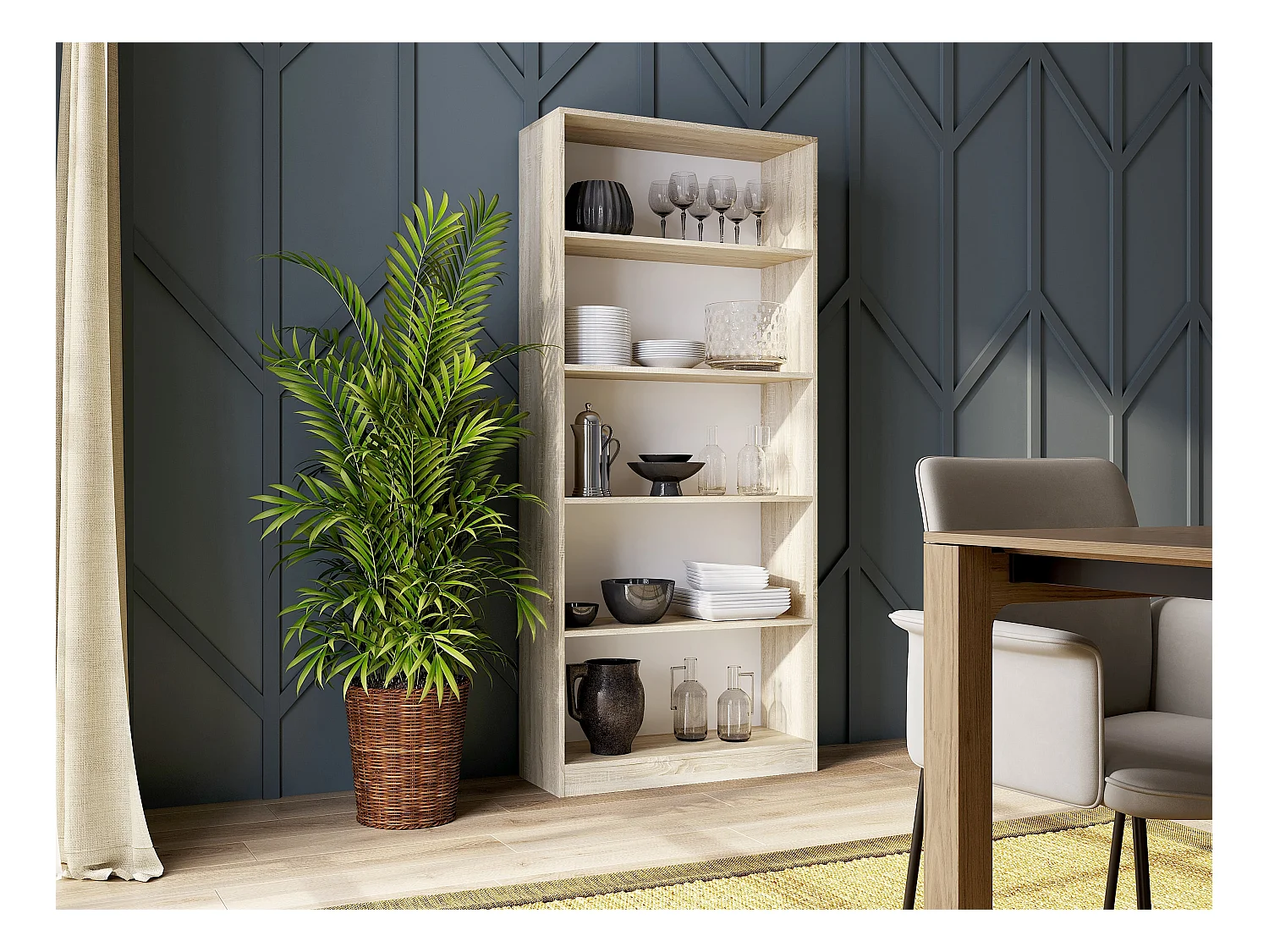 Libreria moderna 80x182x30 cm con 4 ripiani rovere chiaro LBT3