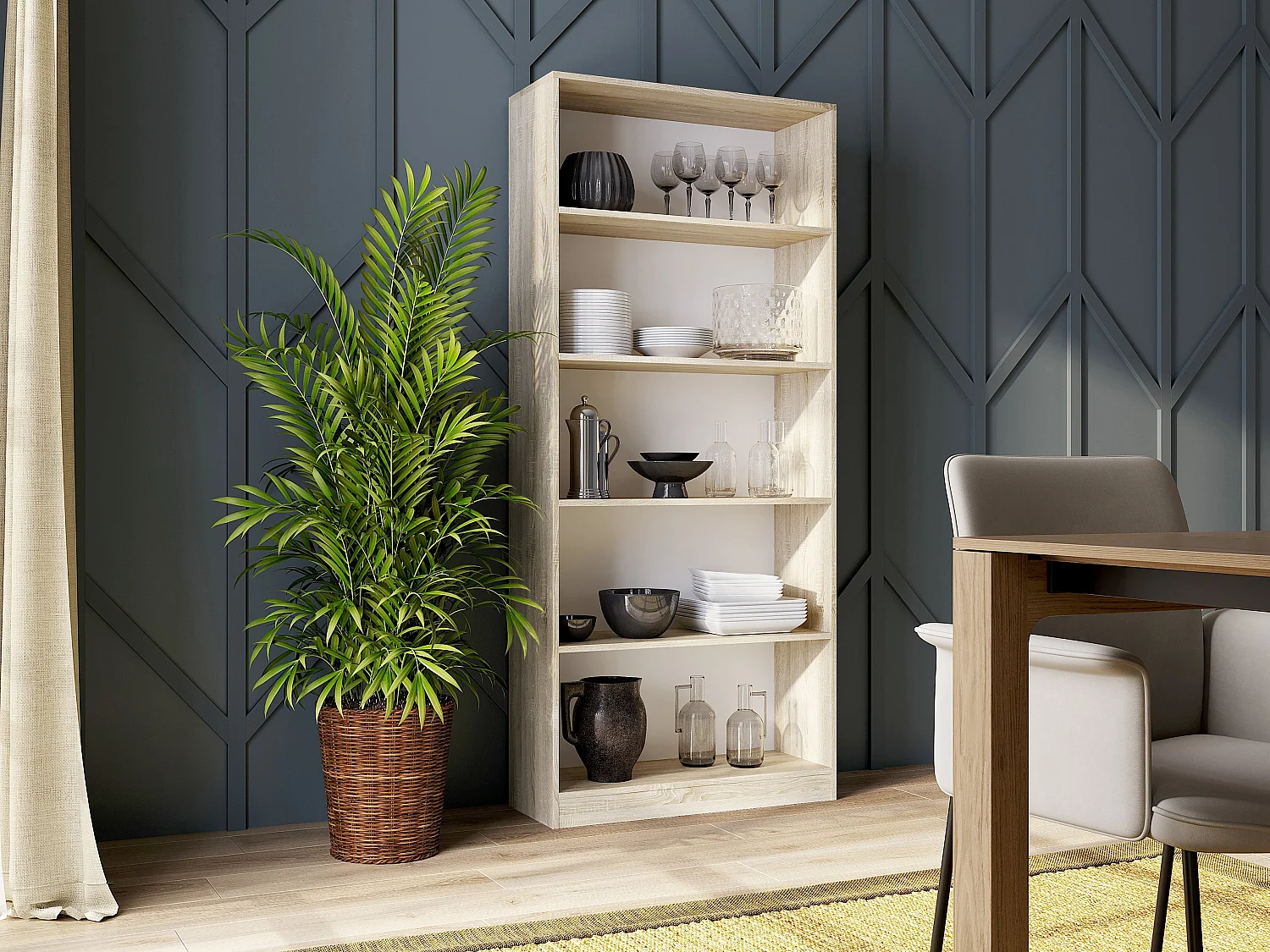 Libreria moderna 80x182x30 cm con 4 ripiani rovere chiaro LBT3