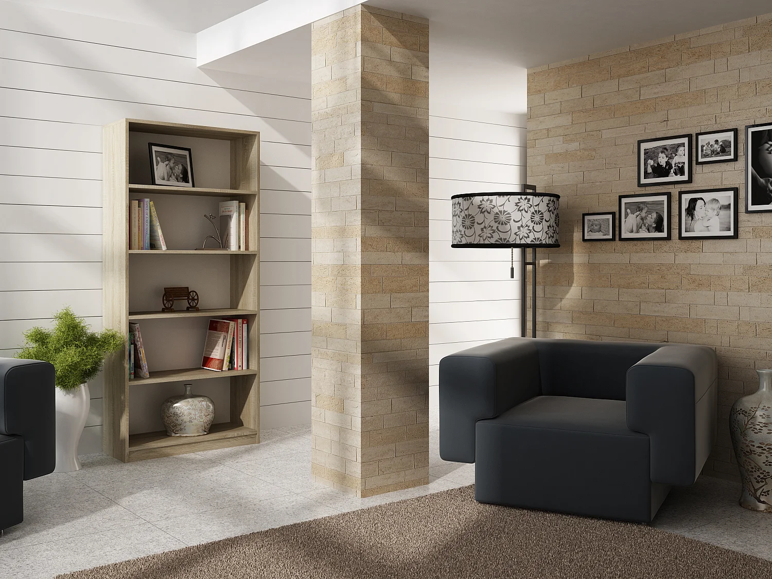 Libreria moderna 80x182x30 cm con 4 ripiani rovere chiaro LBT3