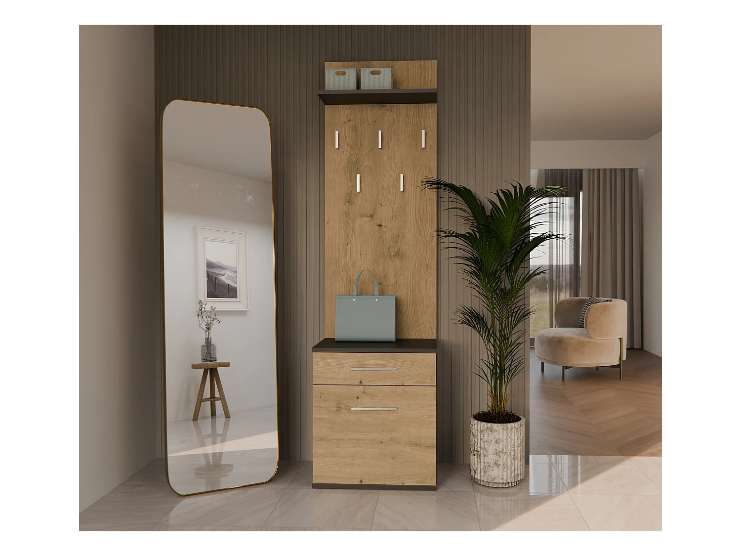 Appendiabiti con scarpiera moderno rovere e antracite MIT8