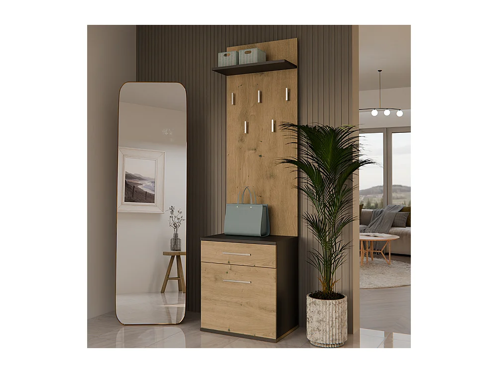 Appendiabiti con scarpiera moderno rovere e antracite MIT8