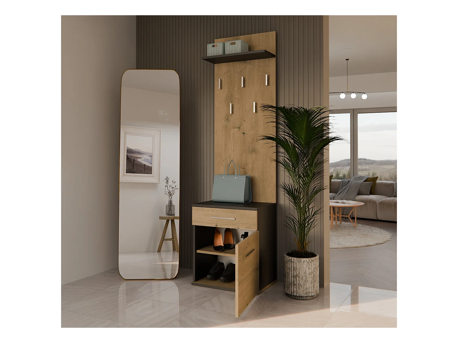 Appendiabiti con scarpiera moderno rovere e antracite MIT8