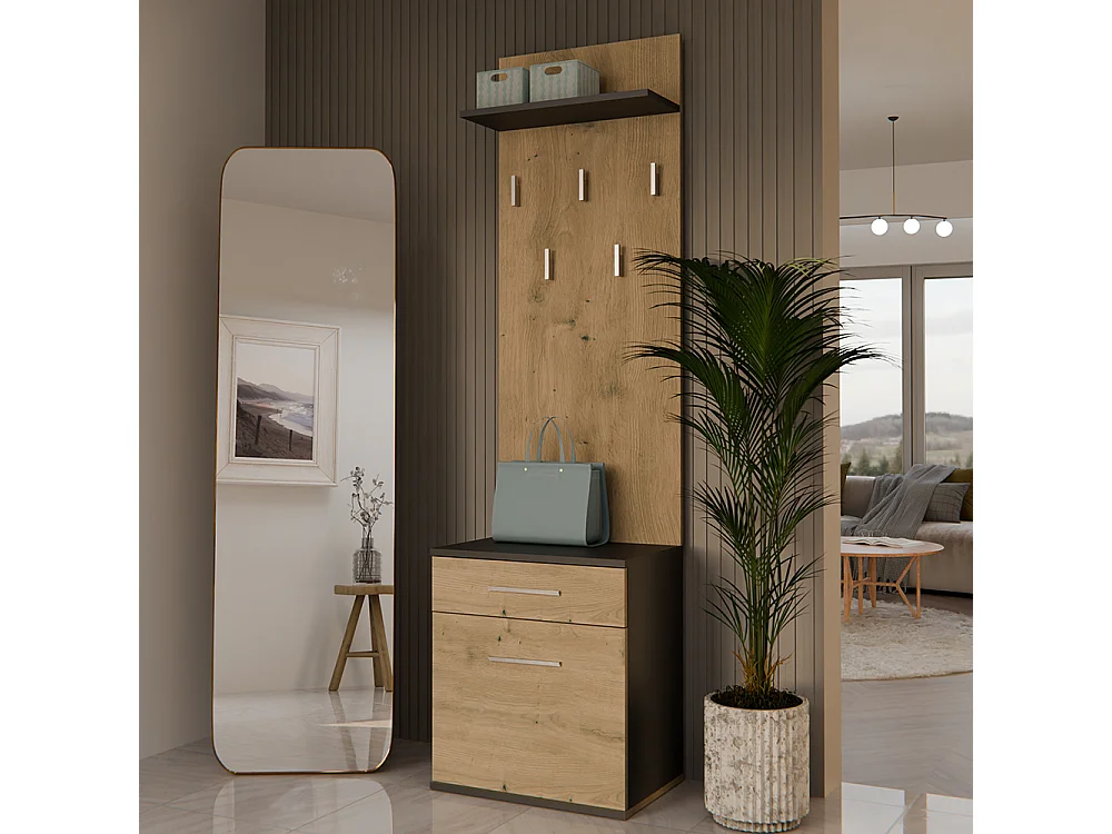 Appendiabiti con scarpiera moderno rovere e antracite MIT8