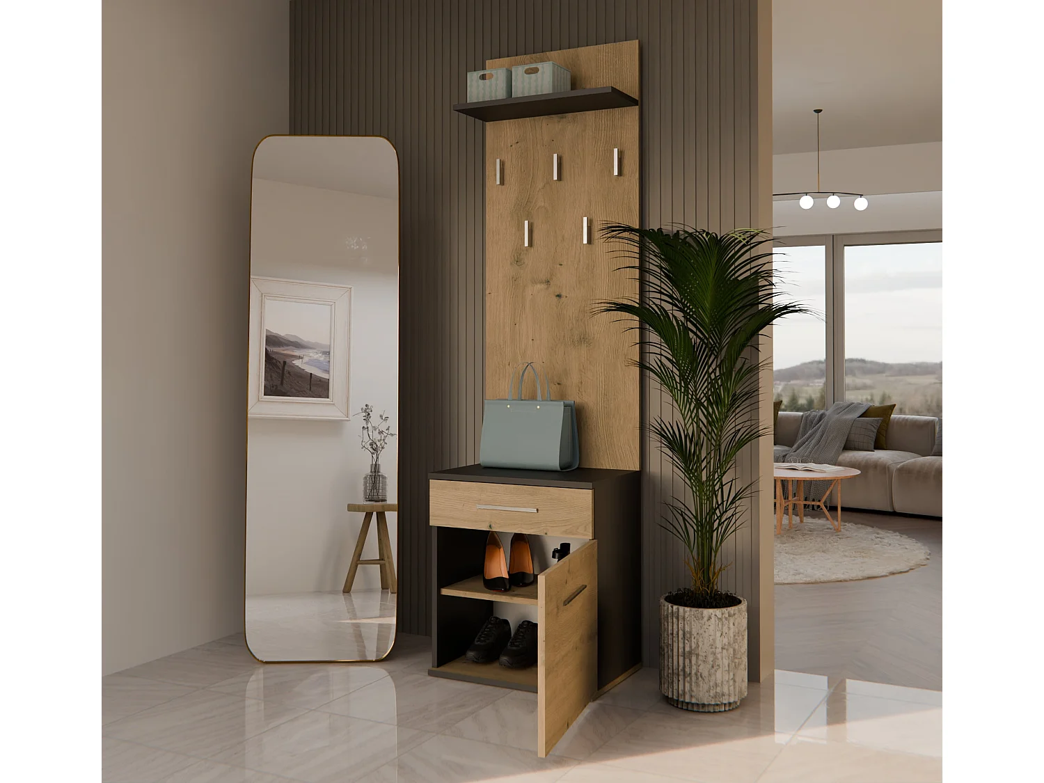 Appendiabiti con scarpiera moderno rovere e antracite MIT8