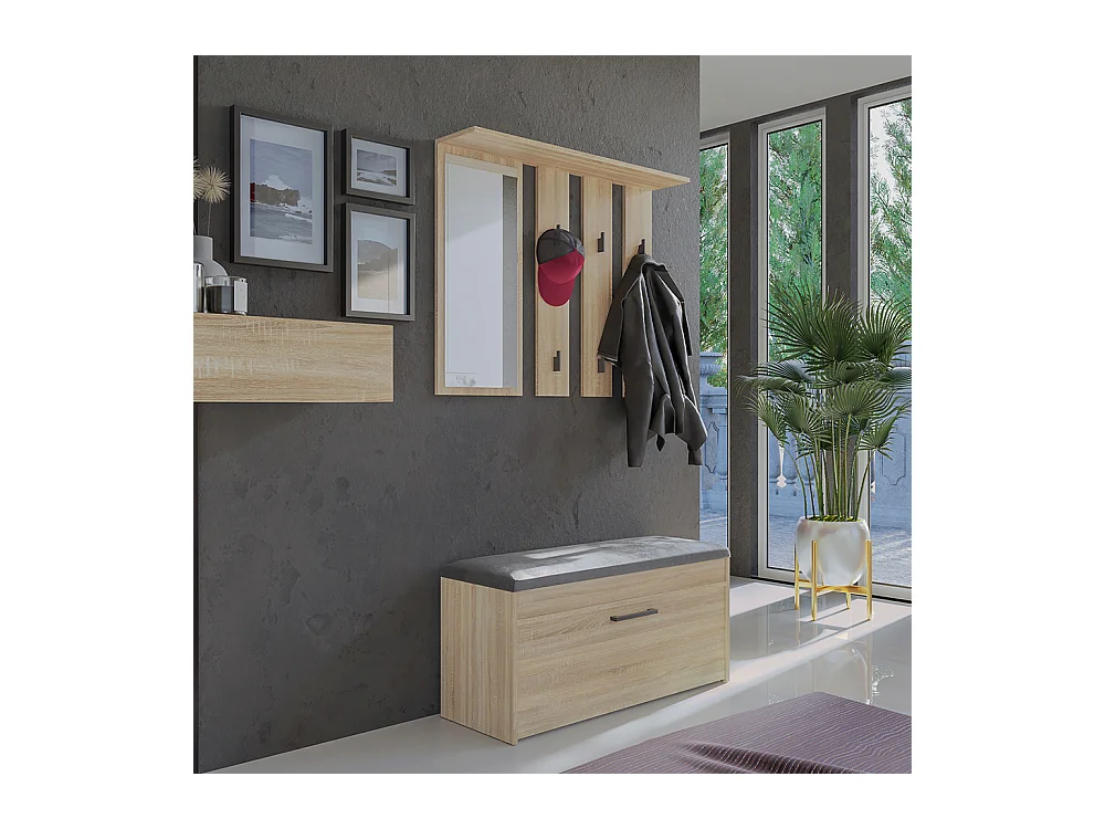 Mobile ingresso con specchio e scarpiera rovere chiaro MIT5