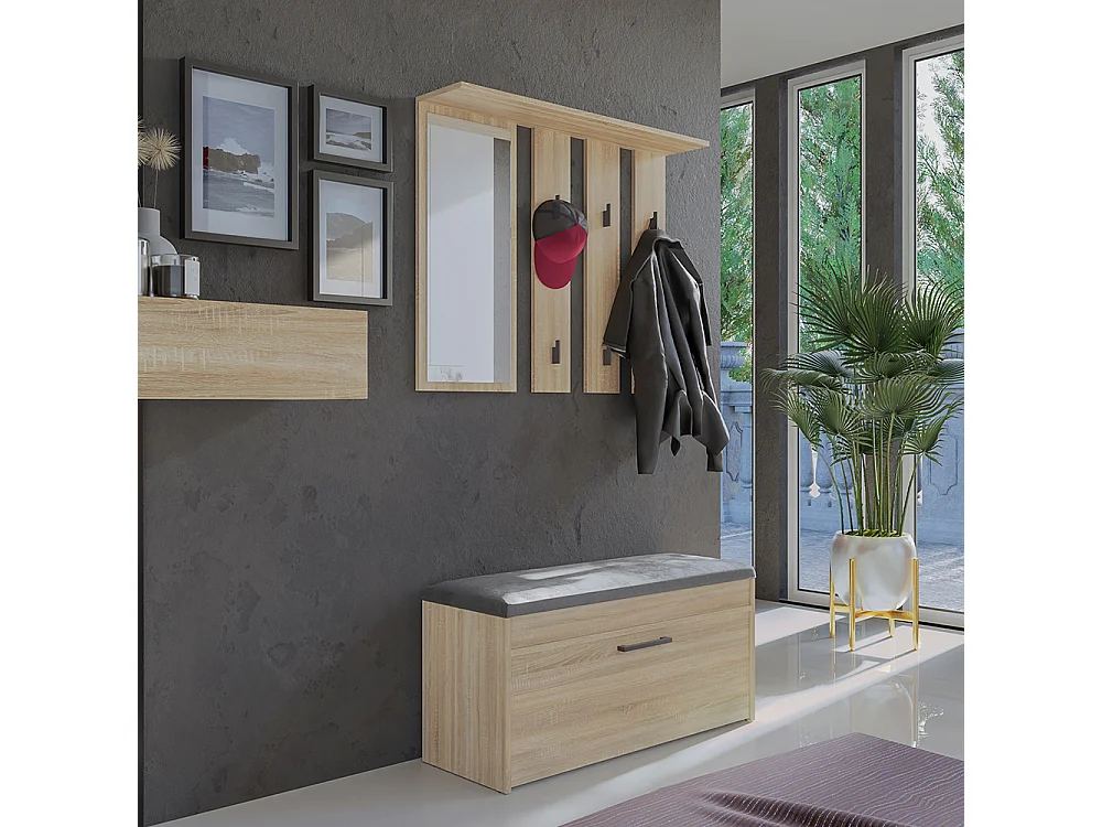 Mobile ingresso con specchio e scarpiera rovere chiaro MIT5