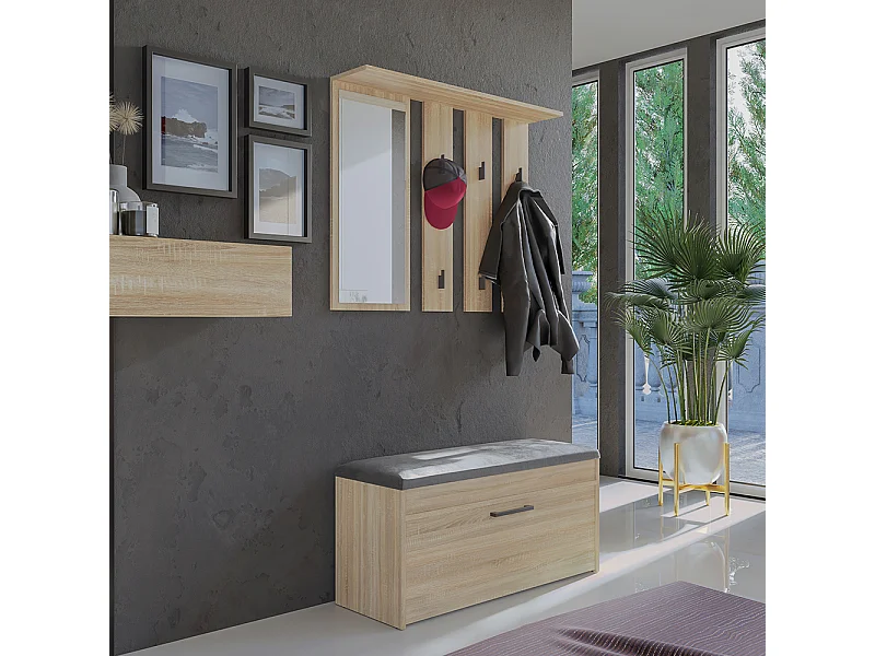 Mobile ingresso con specchio e scarpiera rovere chiaro MIT5