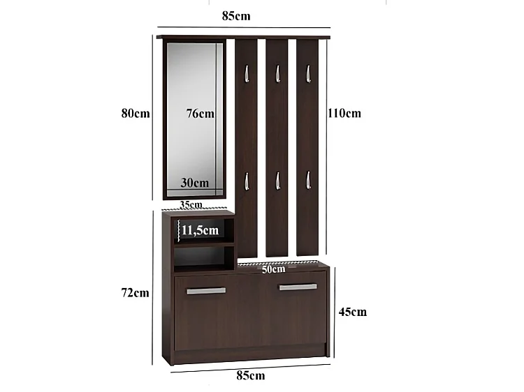 Mobile ingresso con specchio 85x180 cm bianco MIT1