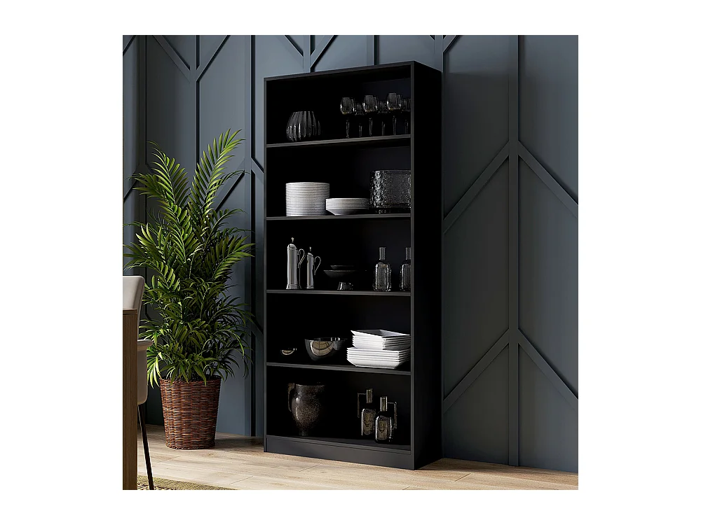 Libreria moderna 80x182x30 cm con 4 ripiani nera LBT3