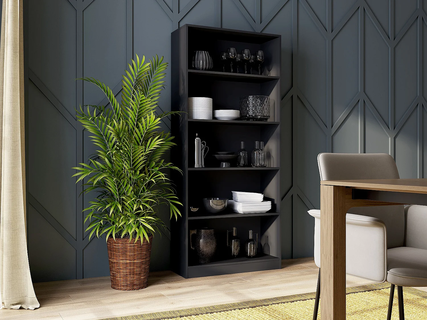 Libreria moderna 80x182x30 cm con 4 ripiani nera LBT3