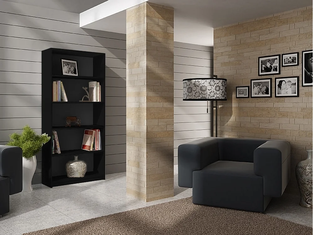 Libreria moderna 80x182x30 cm con 4 ripiani nera LBT3