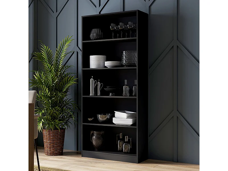 Libreria moderna 80x182x30 cm con 4 ripiani nera LBT3