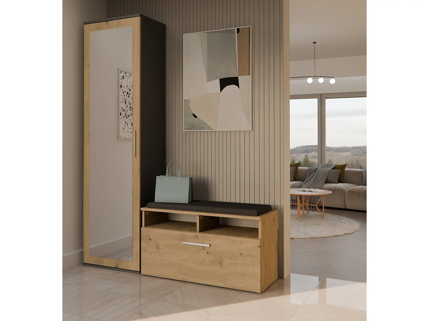 Armadio guardaroba per ingresso rovere e antracite MIT4