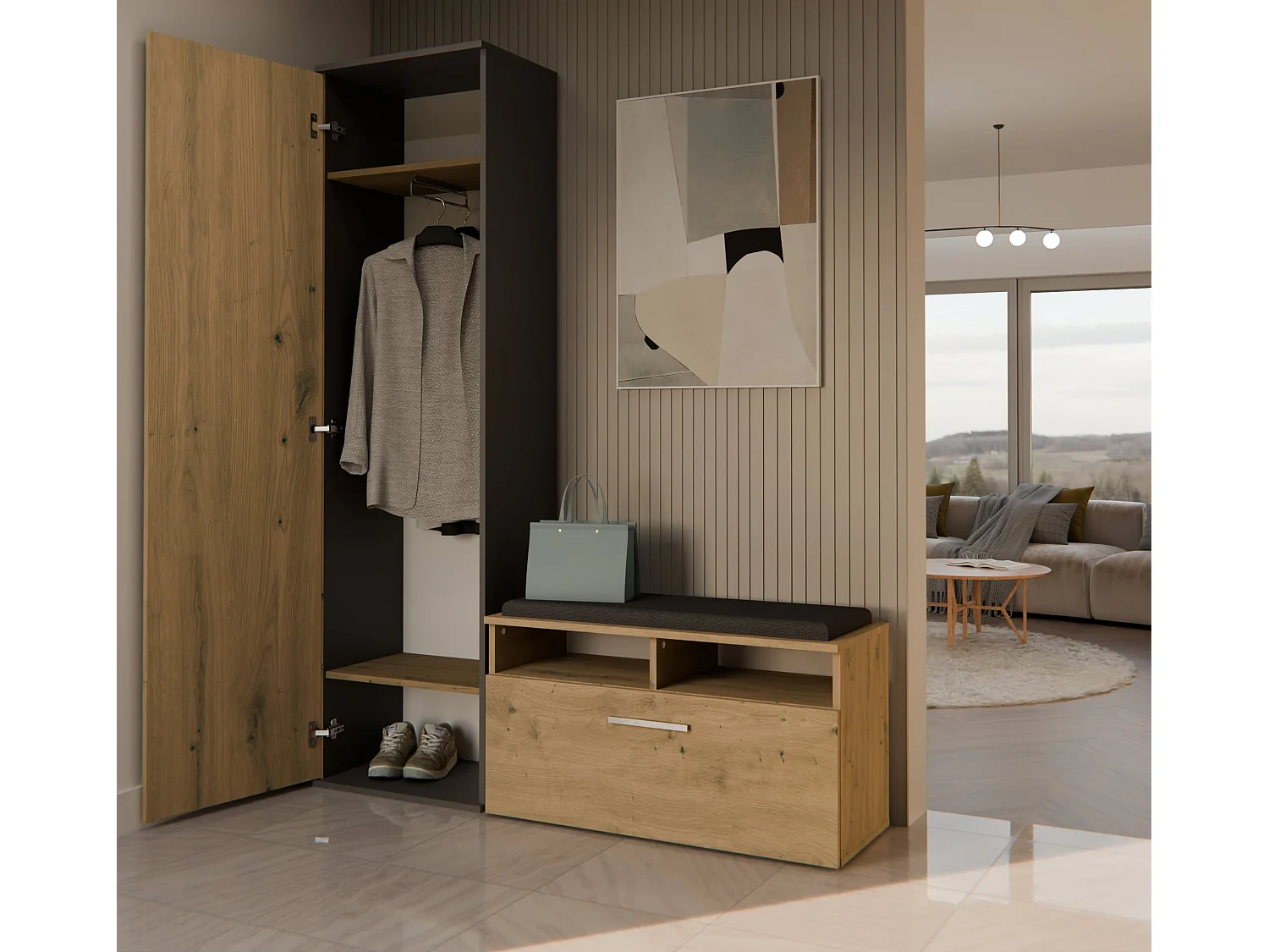 Armadio guardaroba per ingresso rovere e antracite MIT4