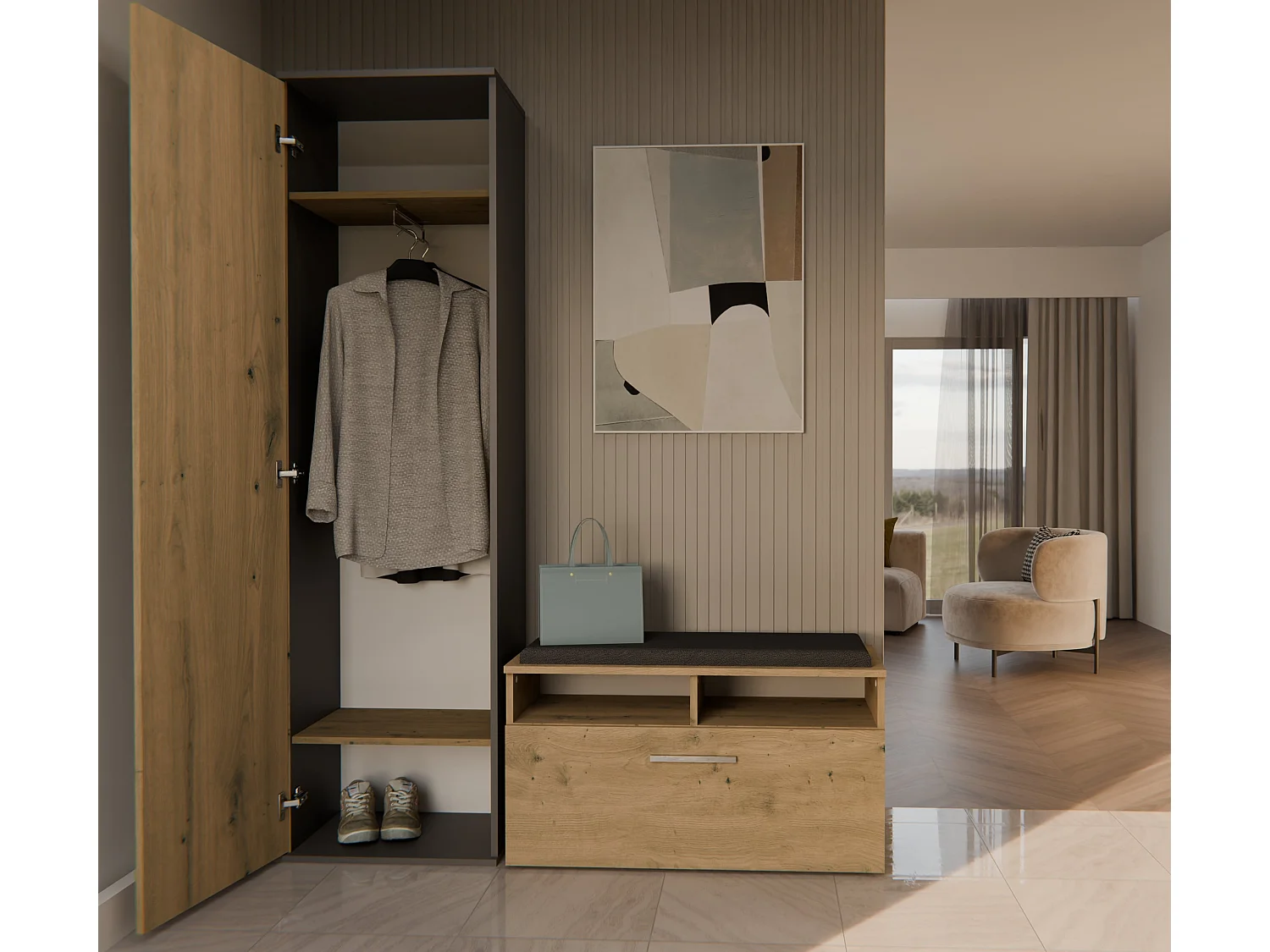 Armadio guardaroba per ingresso rovere e antracite MIT4