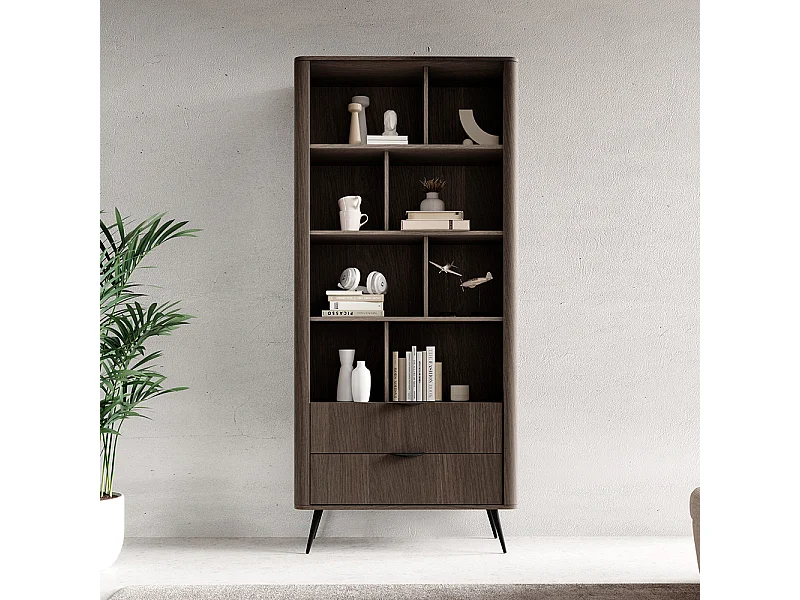 Libreria moderna 88x194 cm con 8 vani e 2 cassetti quercia scuro LBLK3